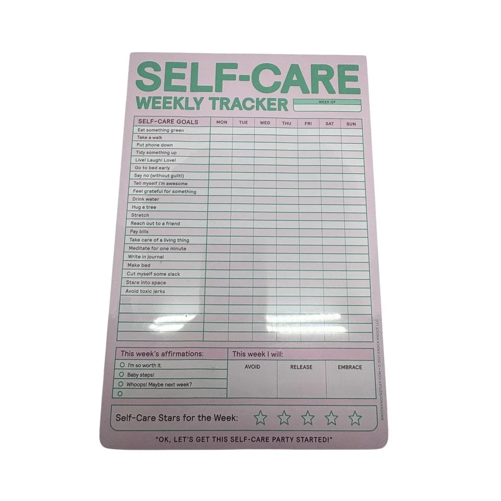 Funny BFF Gift Self-Care Weekly Tracker Classic Pad Pink Green 60 Sheets Gag